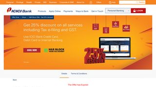 H&R Block Offer - Get 25% discount - ICICI Bank