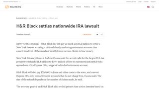 H&R Block settles nationwide IRA lawsuit | Reuters