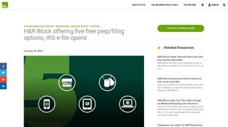 H&R Block offering five free prep/filing options, IRS e-file opens