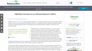 H&R Block Canada Live on Ultimate Software's UltiPro | Business Wire