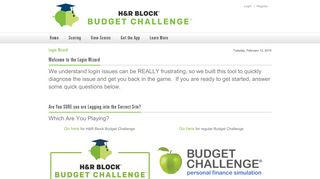 H&R Block Budget Challenge > Login Wizard