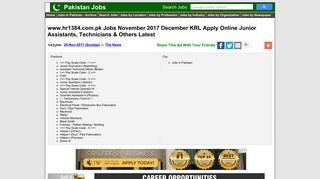 www.hr1384.com.pk Jobs November 2017 December KRL Apply ...