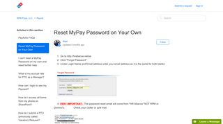 Reset MyPay Password on Your Own – RPM Pizza, LLC.