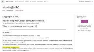 HRC Moodle: Logging in at HRC