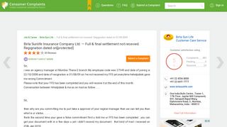 Birla Sunlife Insurance Company Ltd. — Full & final settlement not ...