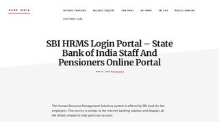 SBI HRMS Login Portal - State Bank of India Staff And Pensioners ...