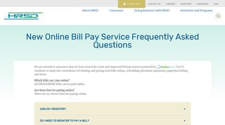 New Online Bill Pay Service Frequently Asked Questions | HRSD