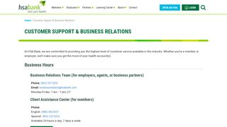 Customer Support - Company Information - HSA Bank