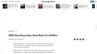 HSBC Buys Bamerindus, Brazil Bank, For $1 Billion - The New York ...