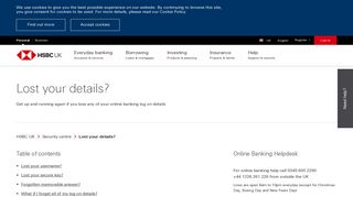 Lost your details? | Online Banking Support - HSBC UK