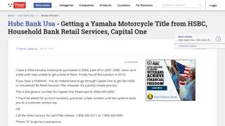 Getting a Yamaha Motorcycle Title from HSBC, Household Bank Retail ...