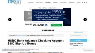 HSBC Bank Advance Checking Account $350 Bonus Offer
