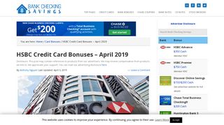 HSBC Credit Card Bonuses - February 2019 - Bank Checking Savings
