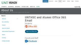 UNTHSC and Alumni Office 365 Email - About Us
