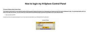 How to login my H-Sphere Control Panel - WEBCS.com