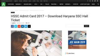 HSSC Admit Card 2017 - Download Haryana SSC Hall Ticket