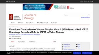 Functional Comparison of Herpes Simplex Virus 1 (HSV-1) and HSV-2 ...