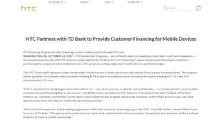 HTC Partners with TD Bank to Provide Customer Financing for Mobile ...