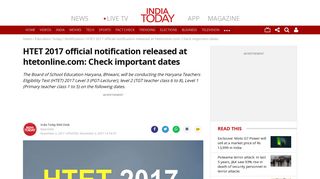 HTET 2017 official notification released at htetonline.com: Check ...