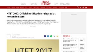 HTET 2017: Official notification released at htetonline.com - Education ...