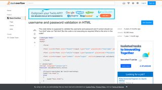 username and password validation in HTML - Stack Overflow
