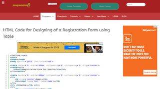 HTML Code for Designing of a Registration Form using Table