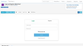 Bootstrap Snippet Login and Register tabbed form using HTML CSS ...