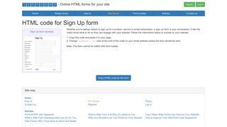 HTML code for Sign Up form
