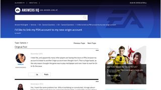 Solved: I'd like to link my PSN account to my new origin ... - Answers EA
