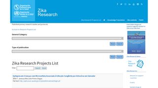 Zika Research Projects List - Pan American Health Organization
