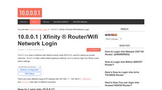 10.0.0.1 | Xfinity ® Router/Wifi Network Login