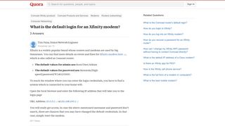 What is the default login for an Xfinity modem? - Quora