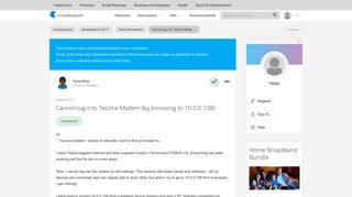 Solved: Cannot log into Telstra Modem (by browsing to 10.0 ...