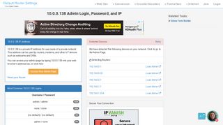 10.0.0.138 Admin Login, Password, and IP - Clean CSS