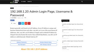 192.168.1.20 Admin Login Page, Username & Password - Router Login