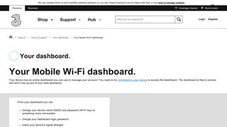 Your dashboard - Your Mobile Wi-Fi dashboard. - Three