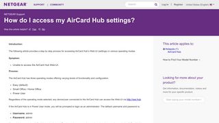 How do I access my AirCard Hub settings? | Answer | NETGEAR Support