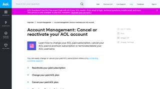 Account Management: Cancel or reactivate your AOL account - AOL ...