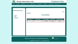 MTNL E-Bill Service - MTNL Delhi - Customer SelfCare Portal : Online ...