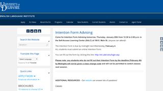 Intention Form Advising | English Language Institute - WordPress at UD