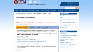 Online Databases, e-Journals & e-Books - UTM Library