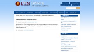 ScienceDirect is back online (via Ezproxy)! - UTM Library
