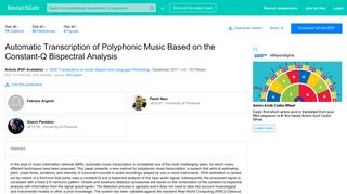 (PDF) Automatic Transcription of Polyphonic Music Based on the ...