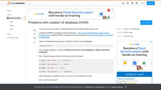 Problems with creation of database DVWA - Stack Overflow