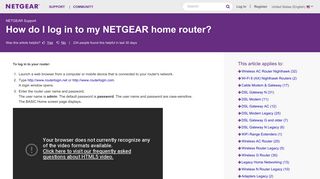 How do I log in to my NETGEAR home router? - Netgear KB
