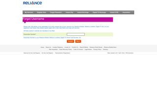 Forgot Username - My Services - Reliance Communications