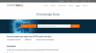 How to enable user login over HTTP under Interface | SonicWall