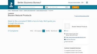 Boston Natural Products | Complaints | Better Business Bureau® Profile