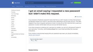 I got an email saying I requested a new password but I ... - Facebook