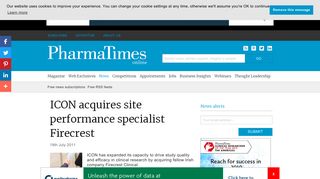 ICON acquires site performance specialist Firecrest - PharmaTimes